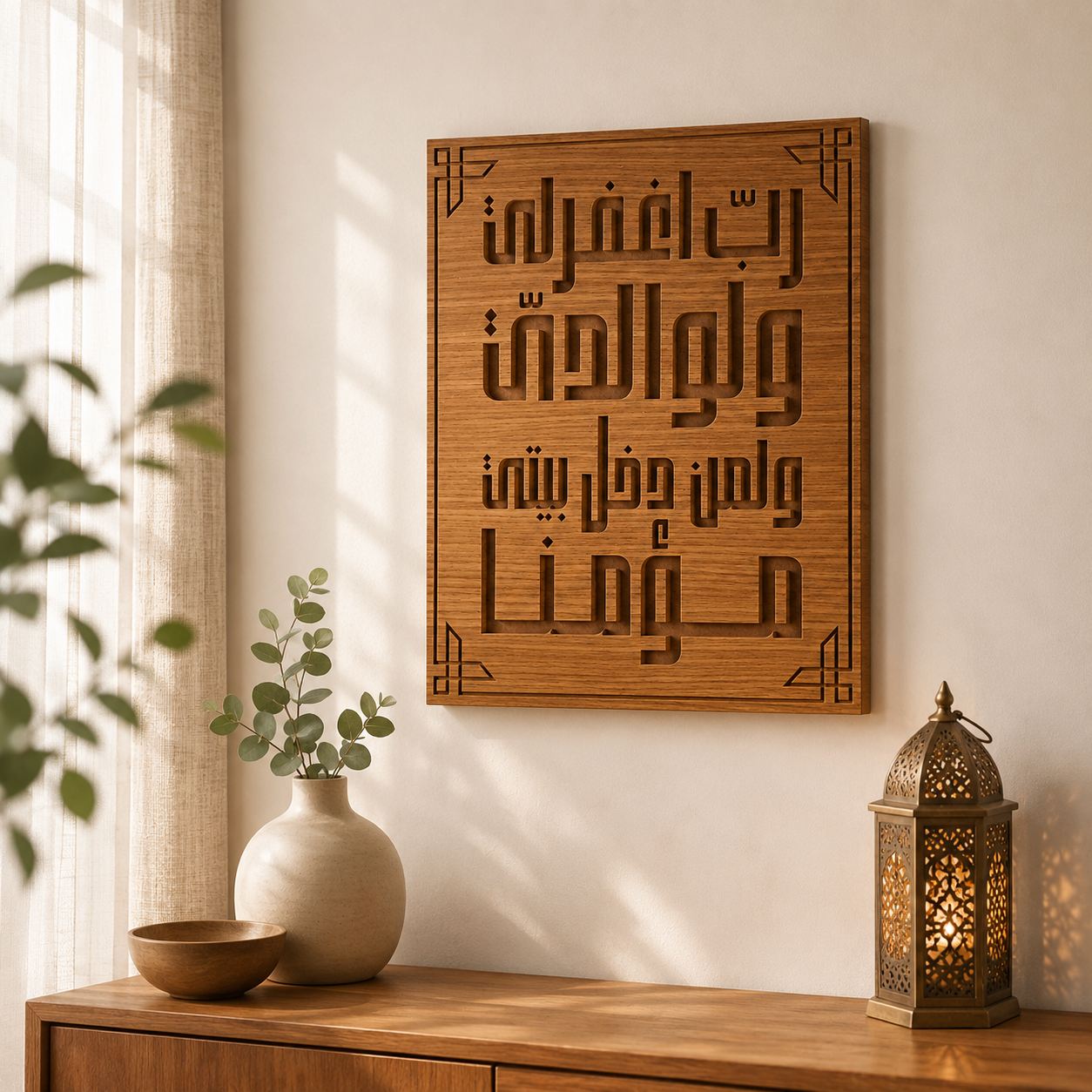 لوحة خشبية فاخرة بالخط العربي – ديكور إسلامي أنيق للمنزل