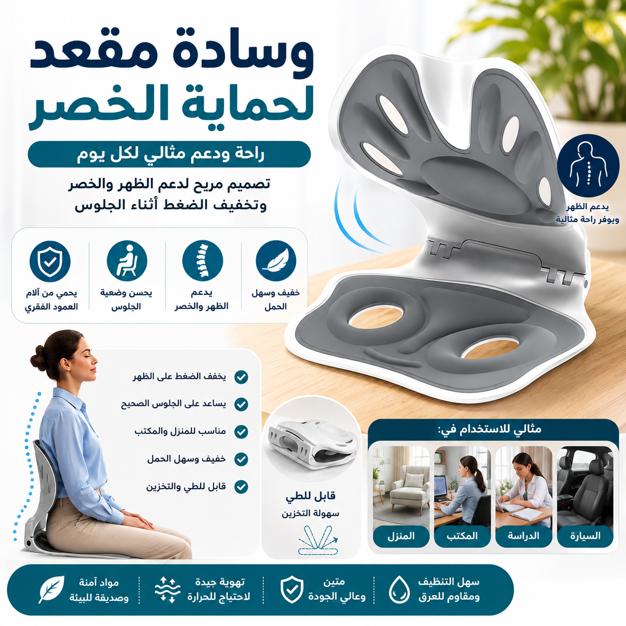 وسادة دعم الظهر والخصر القابلة للطي
